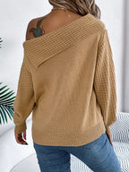 Cable-knit One Shoulder Long Sleeve Sweater (2)