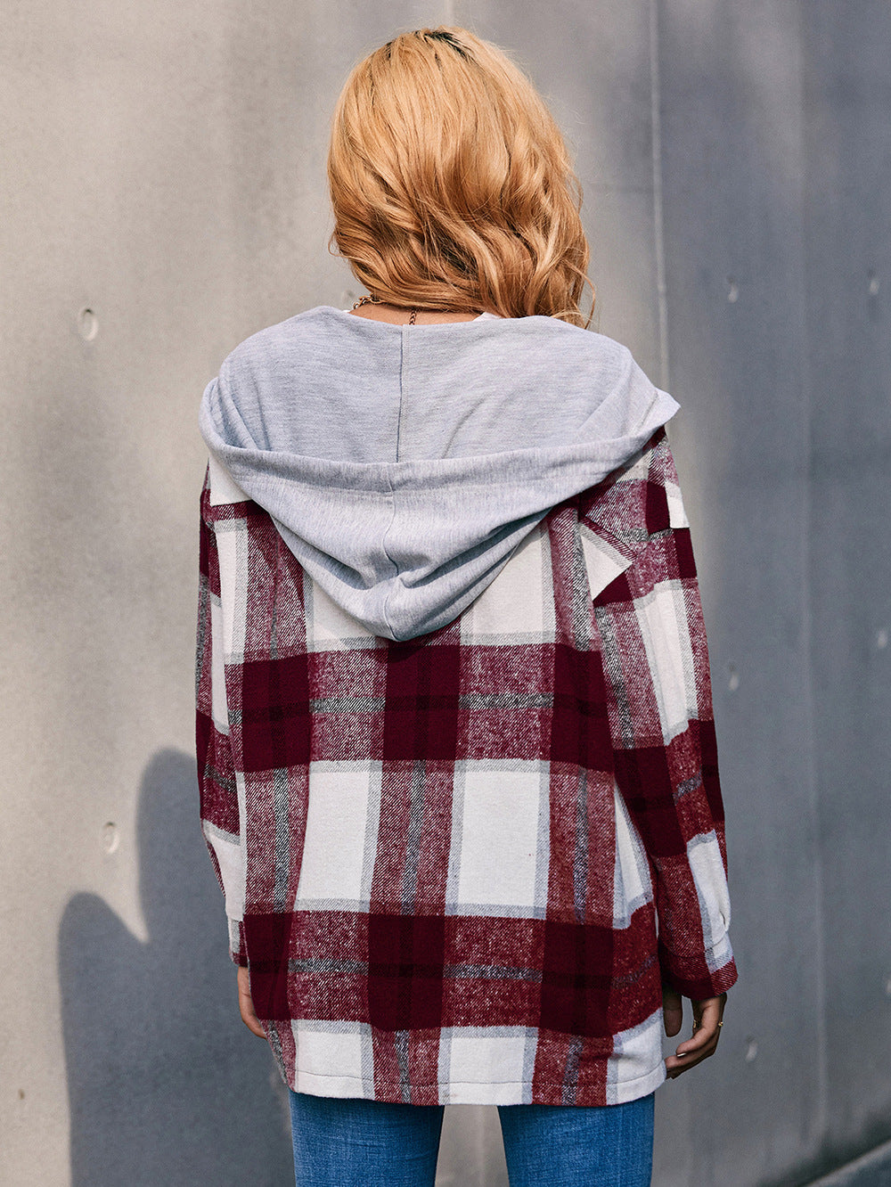 Plaid Dropped Shoulder Hooded Jacket (9)