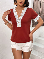 Lace Detail V-neck Short Sleeve T-shirt