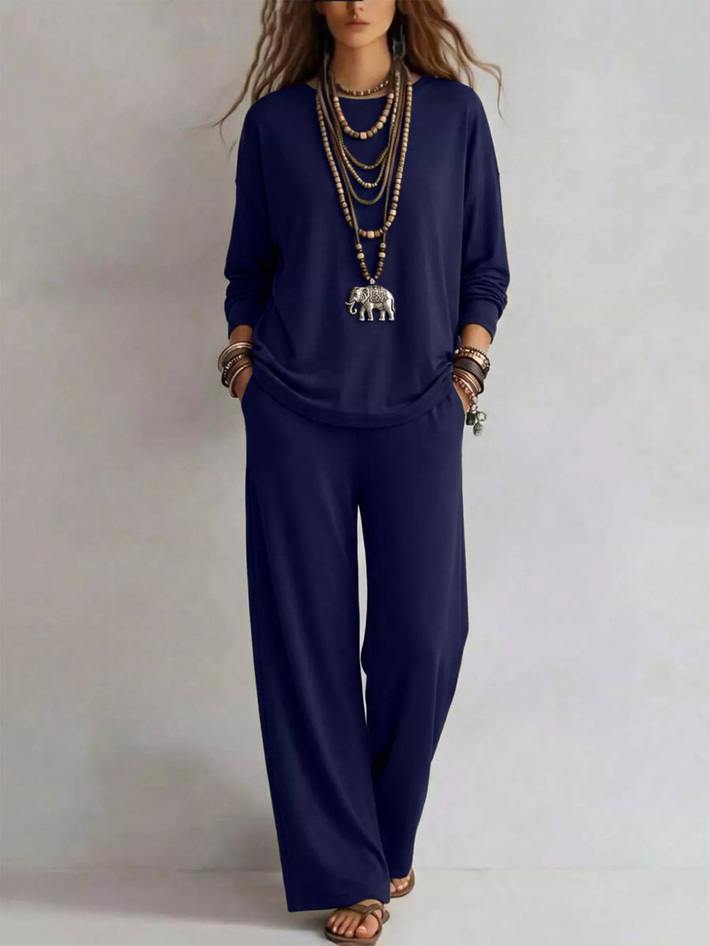 Round Neck T-shirt Wide-leg Pants Set (13)