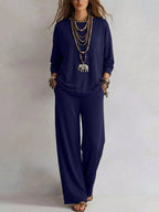 Round Neck T-shirt Wide-leg Pants Set (13)
