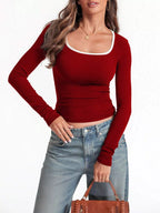 Scoop Neck Long Sleeve T-shirt (19)