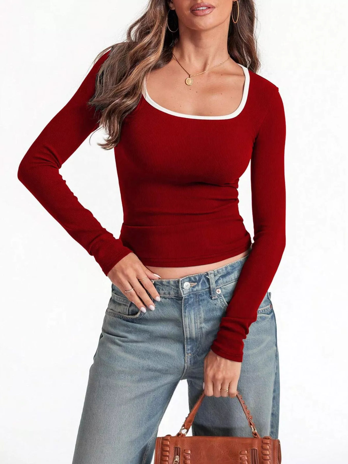 Scoop Neck Long Sleeve T-shirt (19)