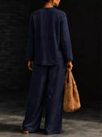 Notched Long Sleeve Top Pants Set (24)