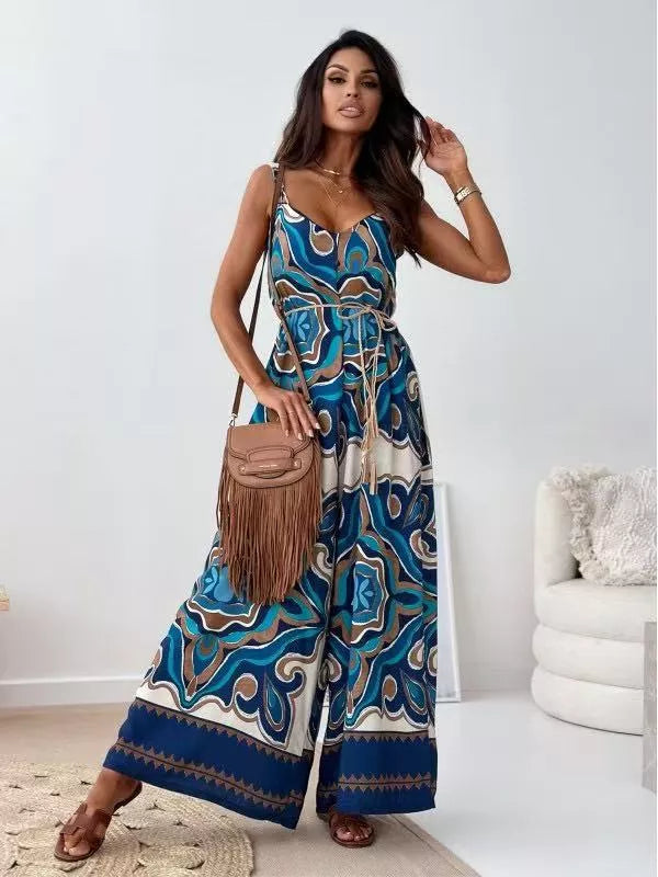 Printed Spaghetti Strap Wide-leg Jumpsuit (9)