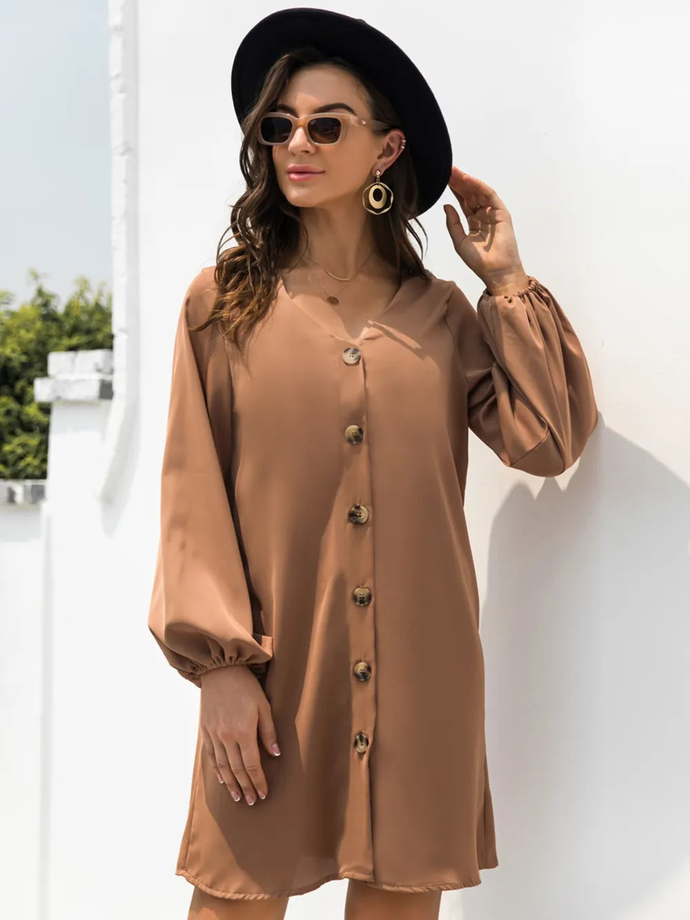 V-neck Long Sleeve Mini Dress (3)