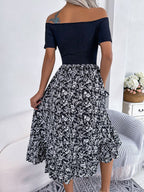 Printed Off-shoulder Ruffle Hem Dress (6)
