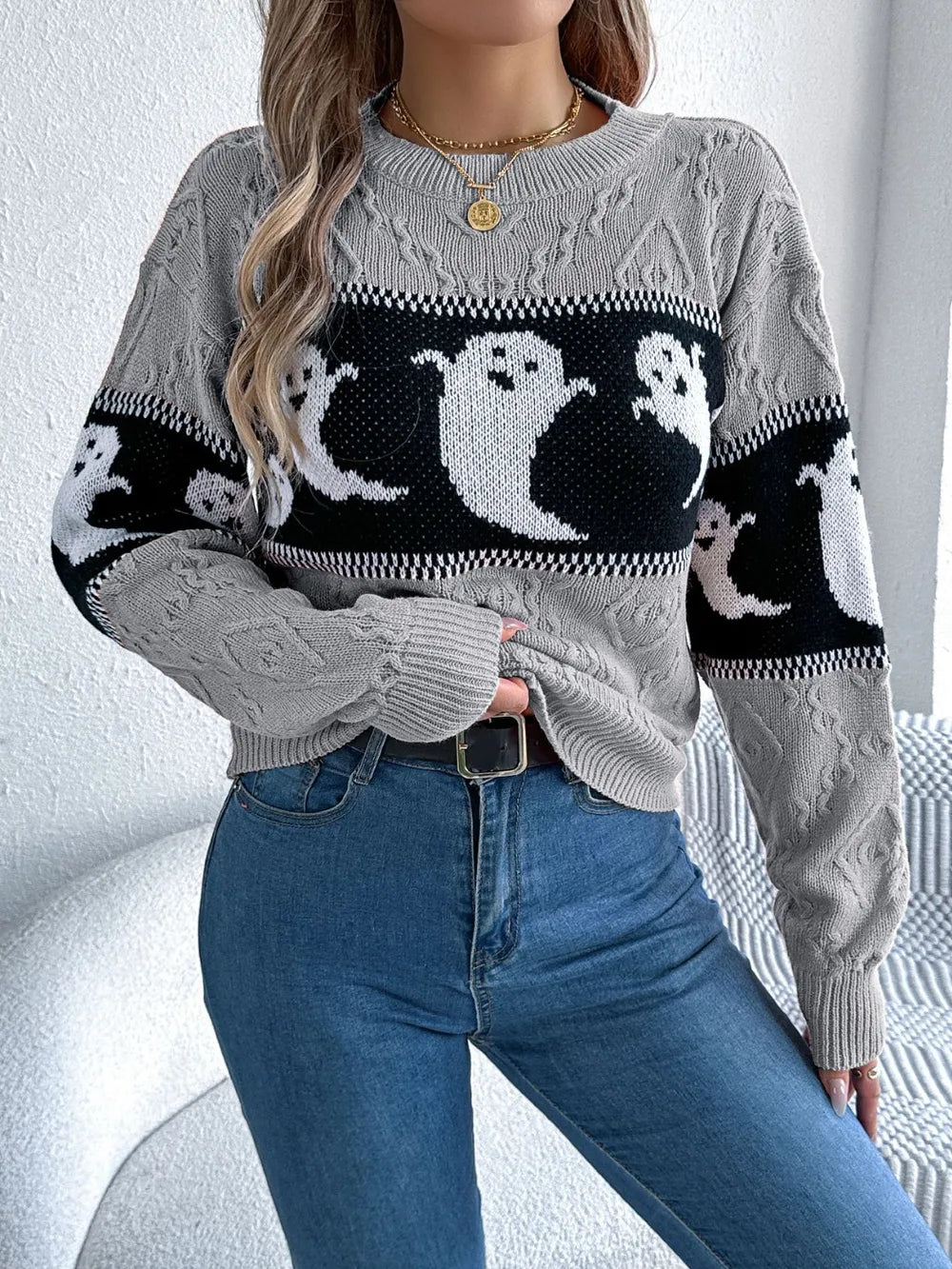Ghost Round Neck Long Sleeve Sweater (11)