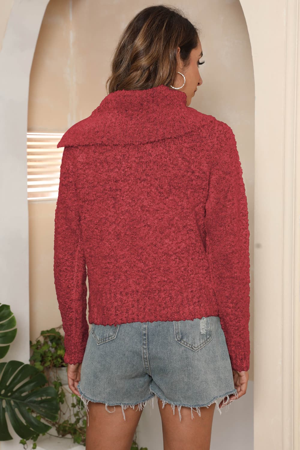 Asymmetrical Neck Long Sleeve Pullover Sweater (15)