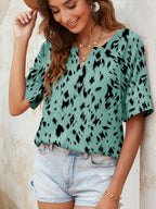 Printed Notched Neck Half Sleeve Blouse (11)
