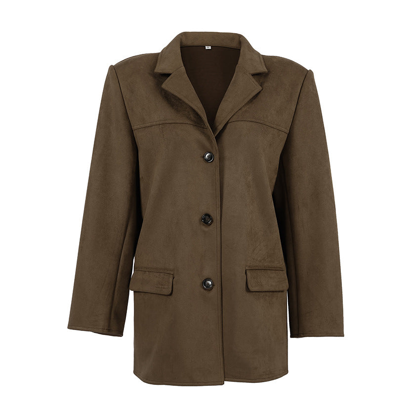 Brushed Velvet Retro Lapels Loose Suede Jacket photo 4