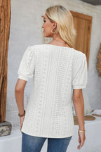 Eyelet Round Neck Short Sleeve Blouse (10)