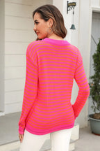 Striped Round Neck Dropped Shoulder Sweater (21)