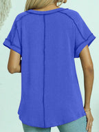 Exposed Seam V-neck Short Sleeve Top (12)