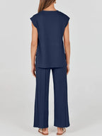 Round Neck Cap Sleeve Top Pants Knit Set (12)