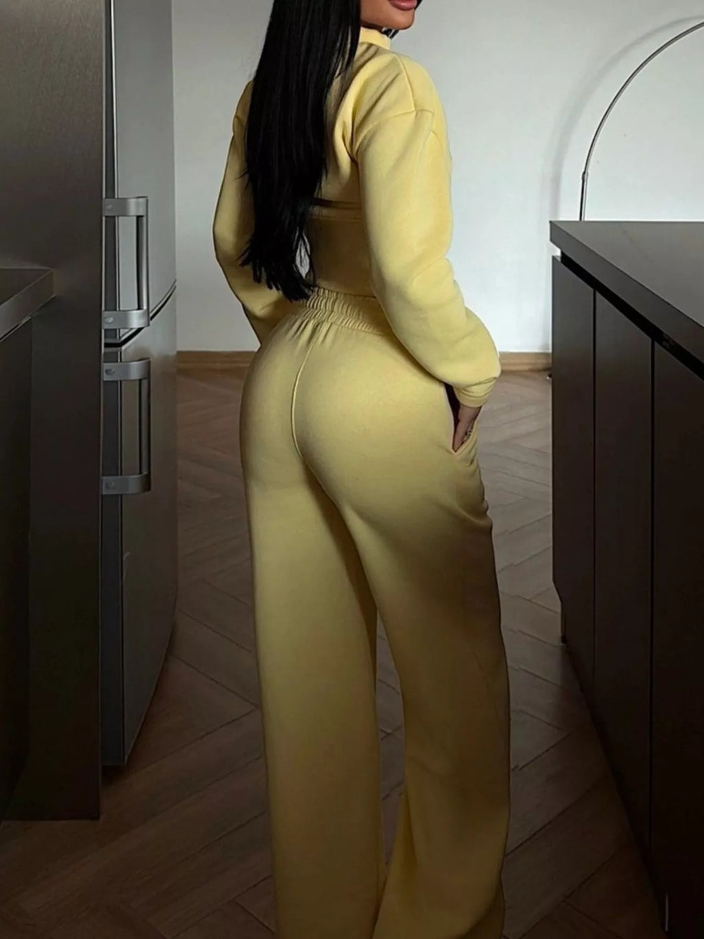 Zip-up Crop Jacket Wide-leg Pants Set (25)