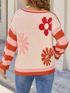 Floral Striped Sleeve Round Neck Sweater (6)