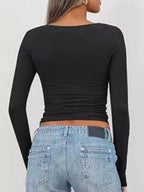 Twist Front Long Sleeve Fitted T-shirt (4)