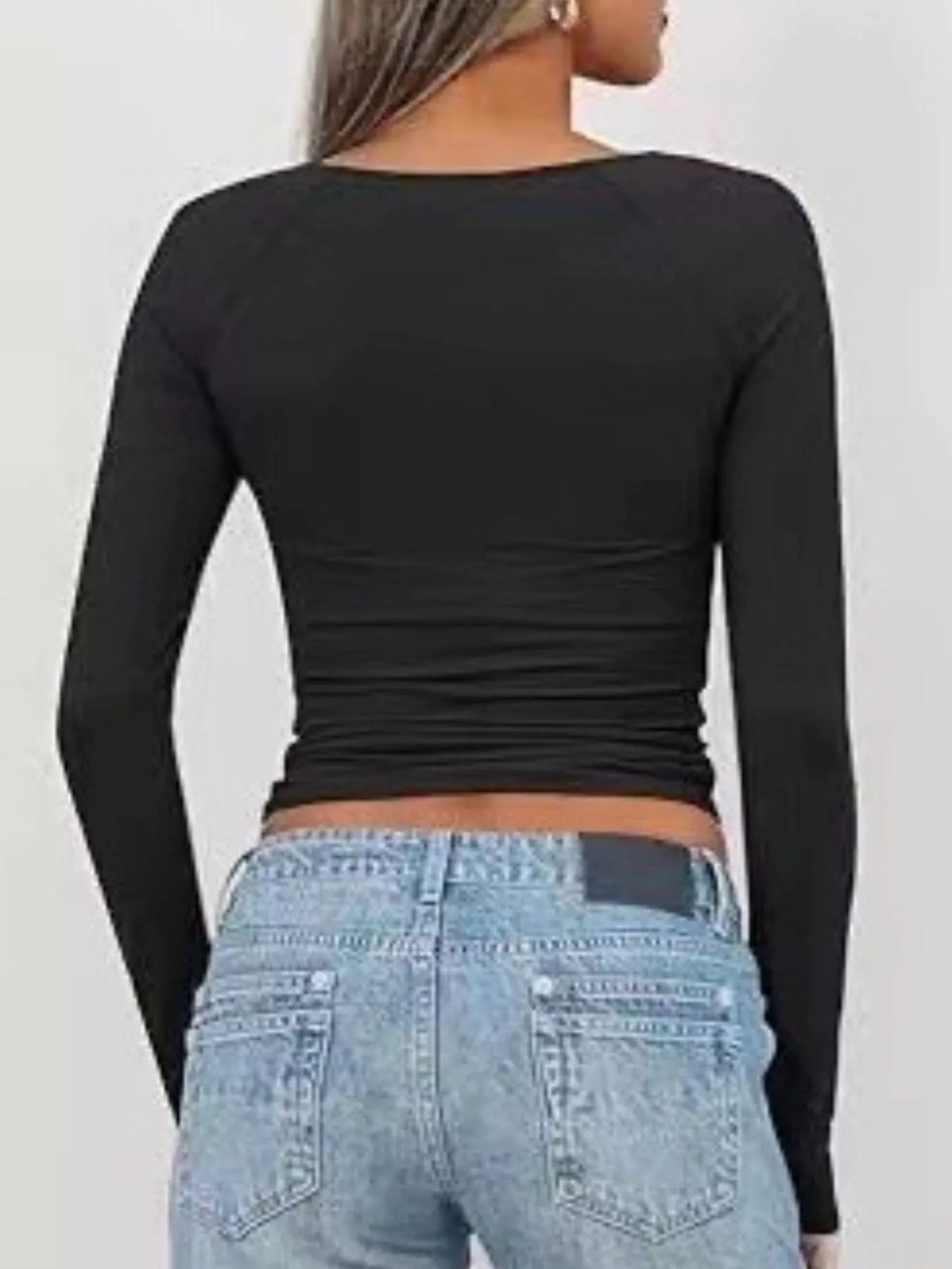 Twist Front Long Sleeve Fitted T-shirt (4)