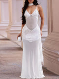 Sequin V-neck Sheer Mesh Maxi Dress