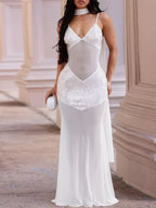 Sequin V-neck Sheer Mesh Maxi Dress