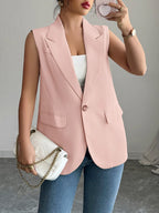 One Button V-neck Blazer Vest Coat (10)