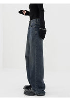 Retro Dark Blue Wide Leg Jeans Baggy Straight Trousers photo 16