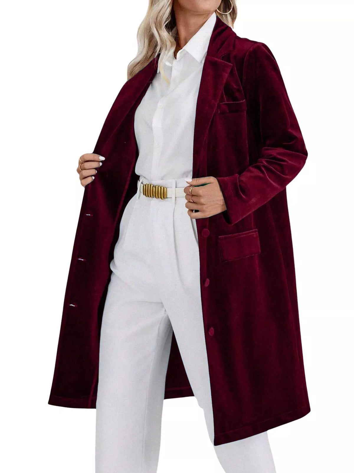 Lapel Collar Long Sleeve Longline Coat (22)