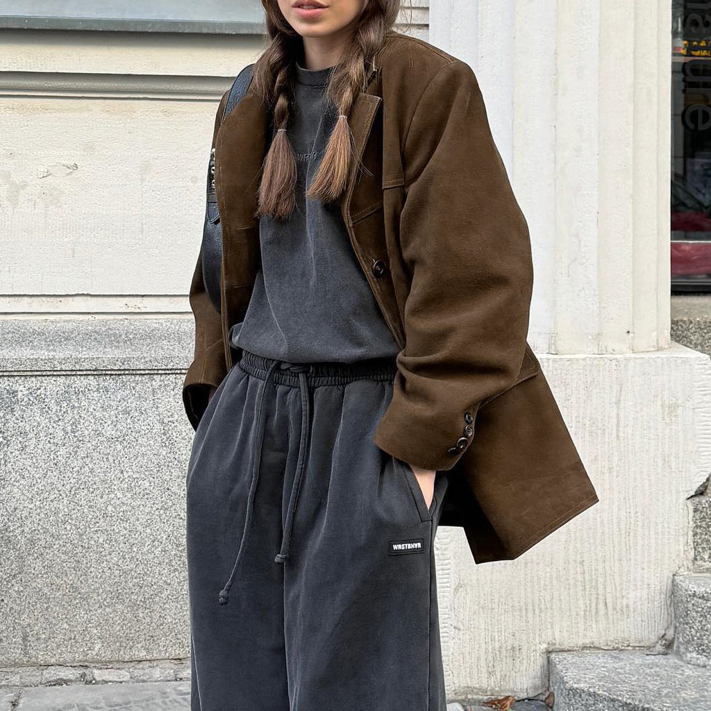 Brushed Velvet Retro Lapels Loose Suede Jacket photo 5