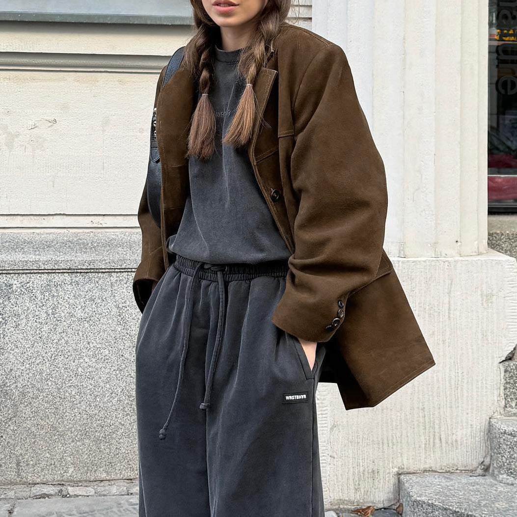 Brushed Velvet Retro Lapels Loose Suede Jacket photo 5