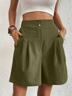 Pocketed Half Elastic Waist Shorts (29)