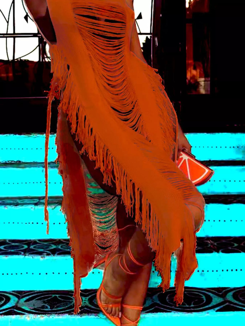 Fringe Split Square Neck Midi Dress (9)