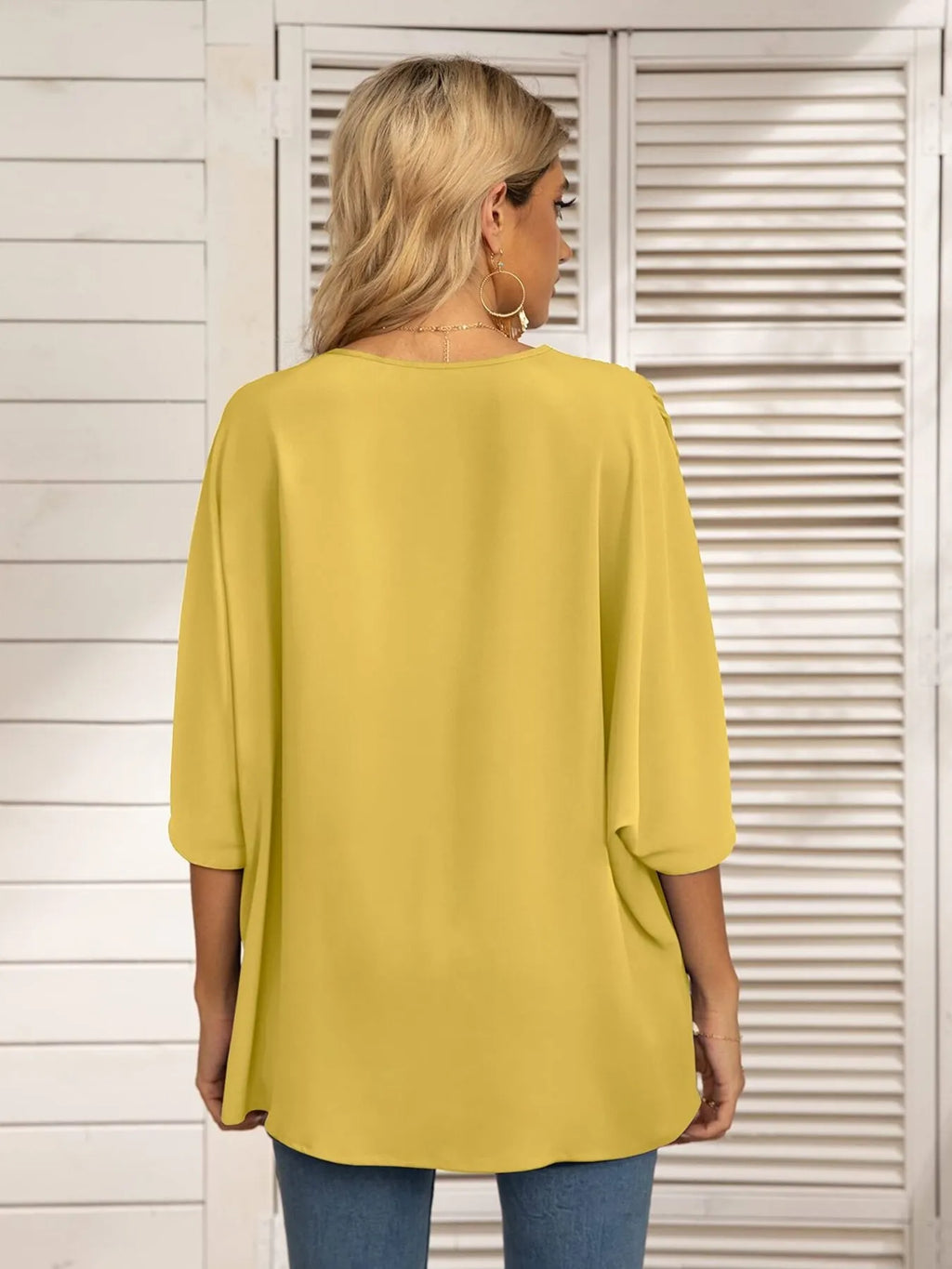Oversized Contrast V-neck Half Sleeve Blouse (8)