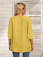 Oversized Contrast V-neck Half Sleeve Blouse (8)