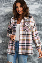 Plaid Button Front Shirt Jacket Breast Pockets (8)