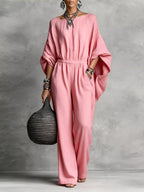 Full Size Boat Neck Batwing Sleeve Wide-leg Jumpsuit Plus