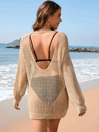 Backless Boat Neck Long Sleeve Cover Up (16)