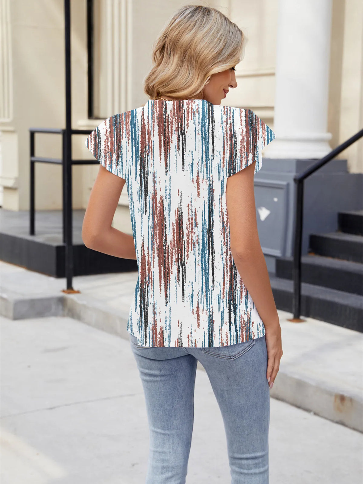 Floral Print V-neck Cap Sleeve Casual Summer Blouse (21)