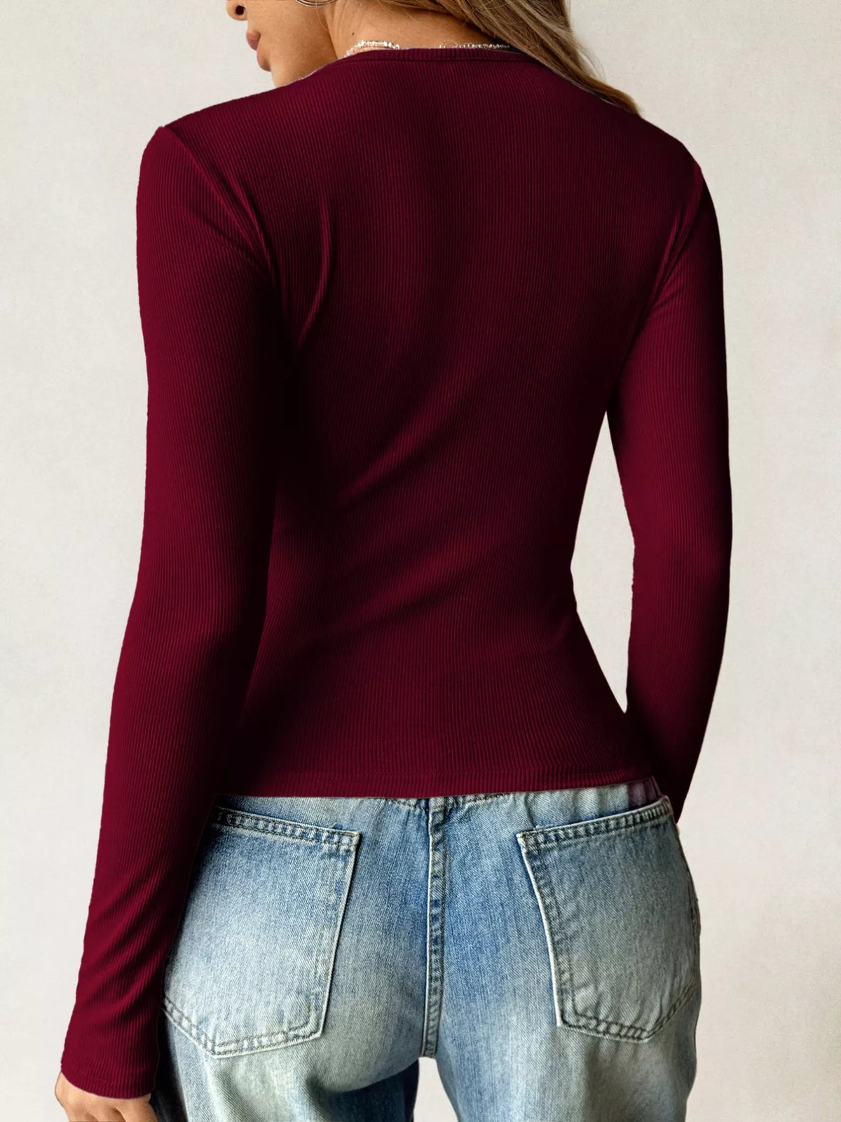 Ribbed Knit Long Sleeve Fitted T-shirt (19)