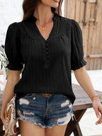 Frill Notched Short Sleeve Blouse (10)