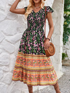 Printed Round Neck Cap Sleeve Dress (13)