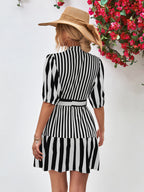 Striped Half Sleeve Tie Waist Mini Dress (14)