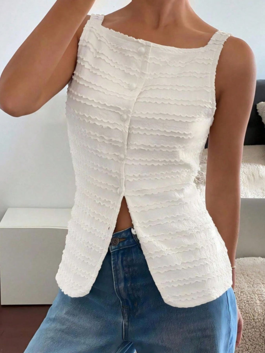 Textured Button-front Tank (7)