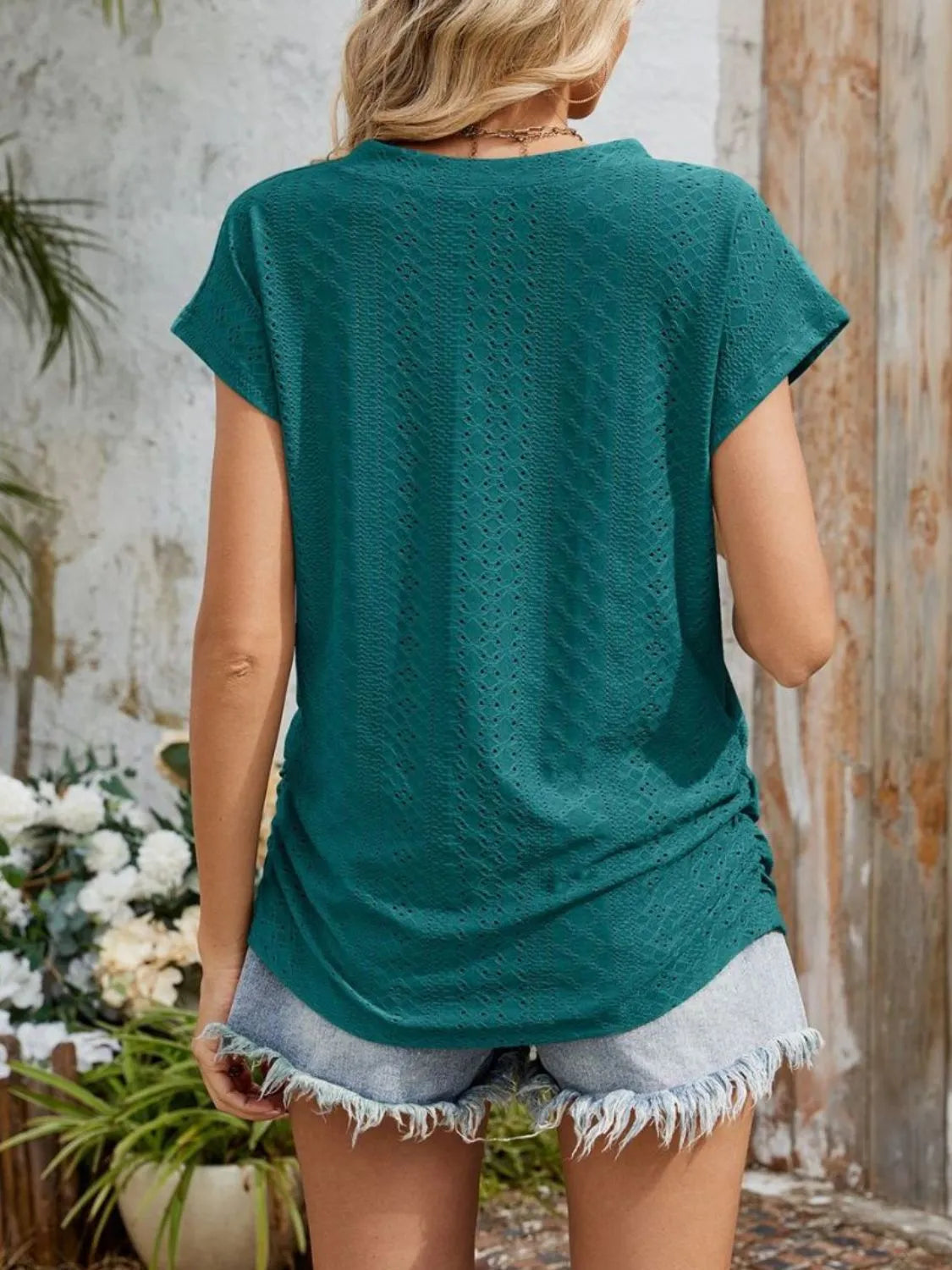 Eyelet V-neck Short Sleeve Top (4)