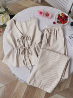 Striped Tie-front Sleeveless Top Pants Set (5)