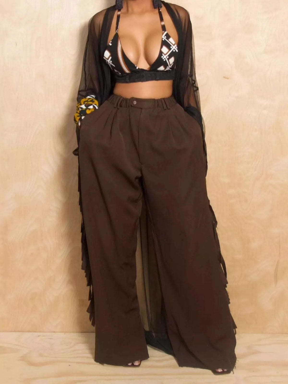 Wide-leg Pants Fringed Details (2)
