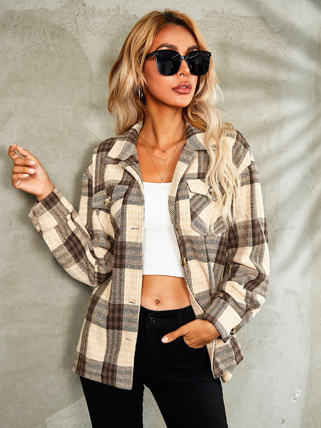 Plaid Button Down Collared Jacket (5)