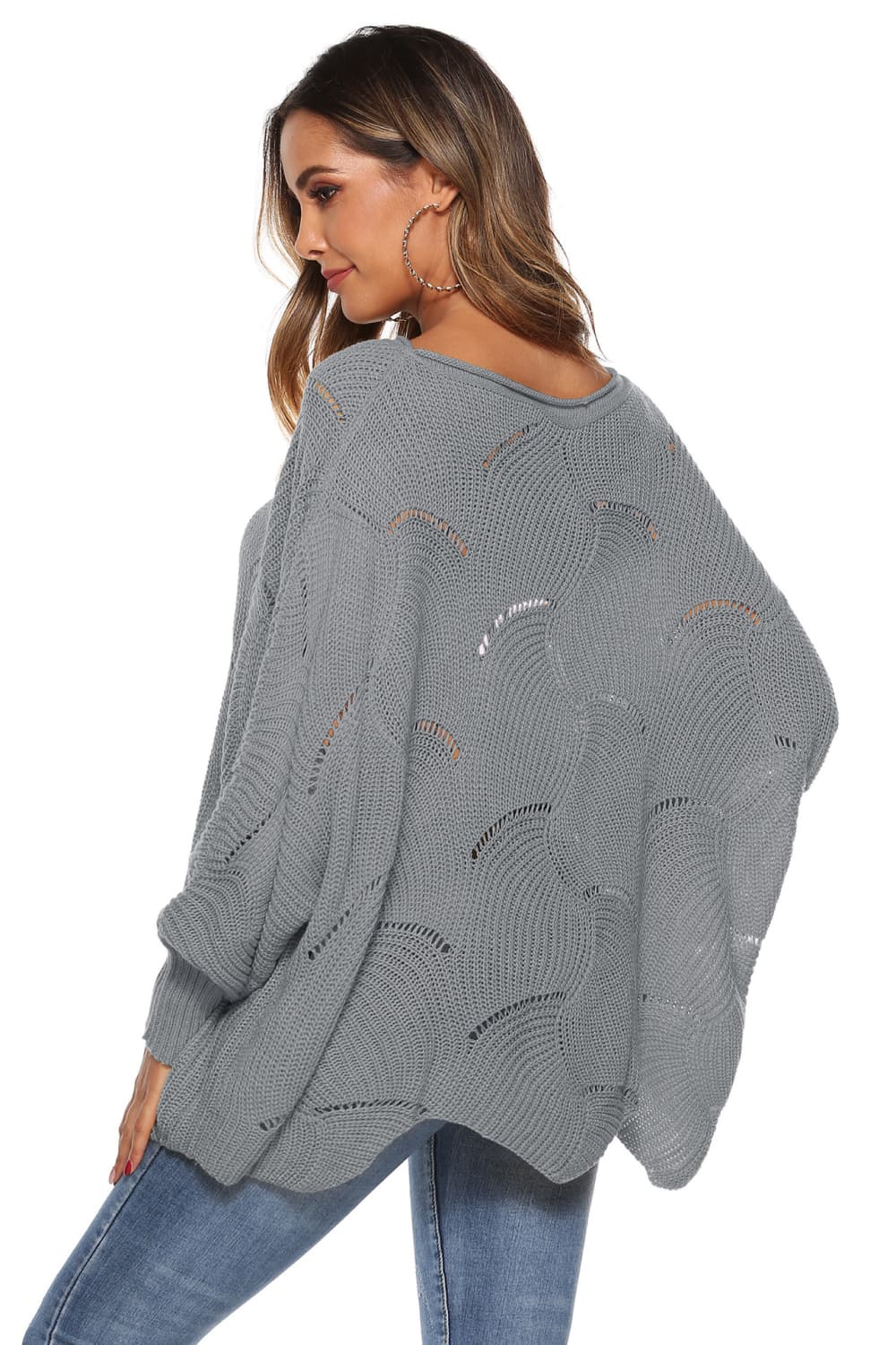 Round Neck Long Sleeve Openwork Sweater (6)