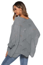 Round Neck Long Sleeve Openwork Sweater (6)