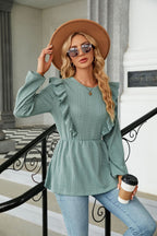 Round Neck Ruffled Peplum Blouse (8)